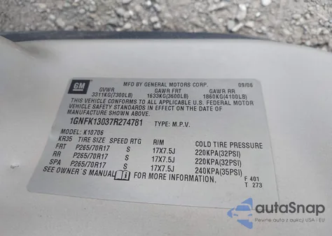 2007 Chevrolet Tahoe Ls from USA, damaged, VIN 1GNFK13037R274781